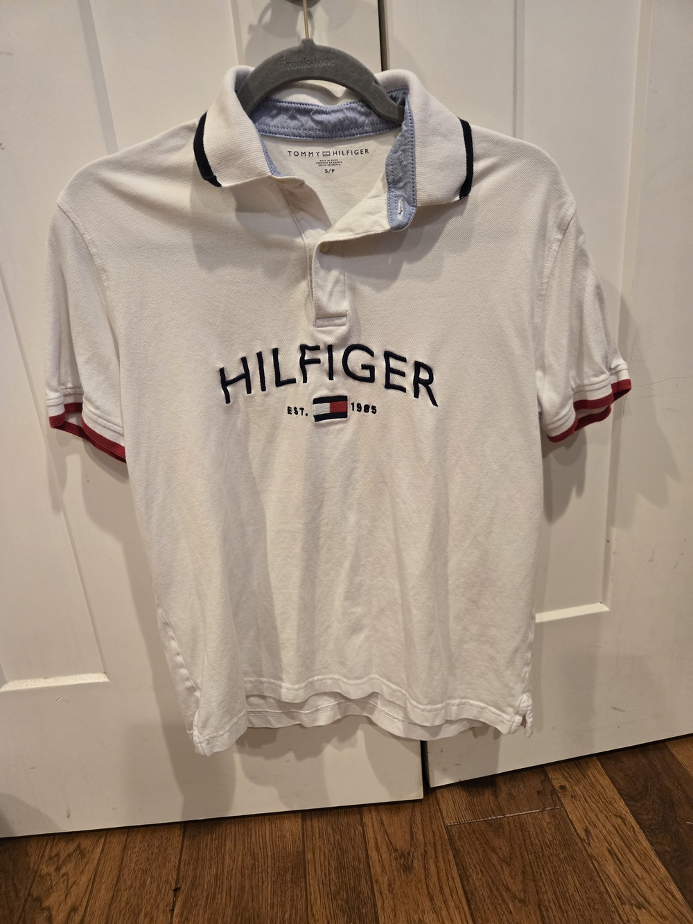 Tommy Hilfiger White Polo with Navy Trim and Red Accents